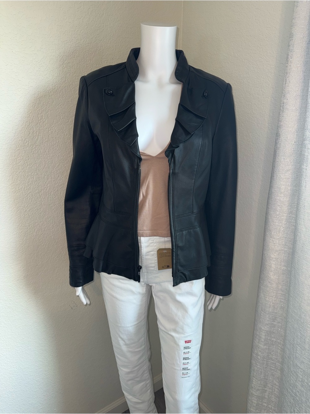 White House Black Market Genuine Leather Peplum Jacket – Medium
